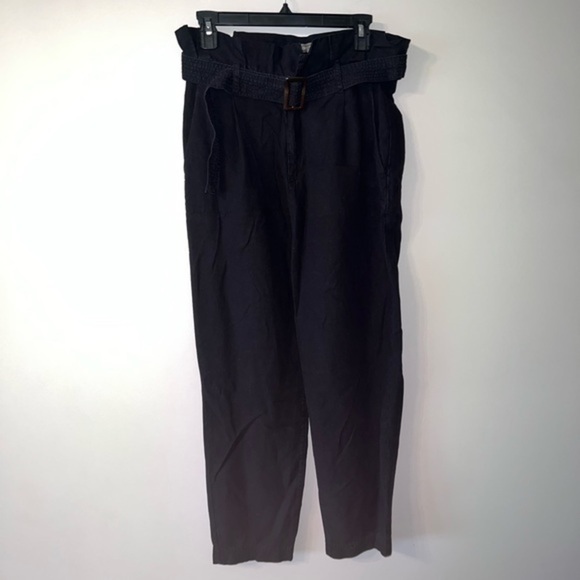 DL1961 Darcie Black Paper Bag Linen-Blend Straight Jean Black Medium - Picture 2 of 8